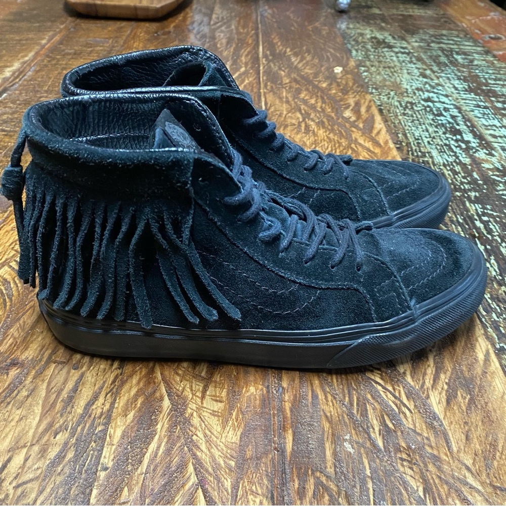 Vans Sk8 Hi Moc Black Suede Fringe Moccasin Skate Sneaker Trainers Shoes Sz 6.5 - Picture 6 of 11